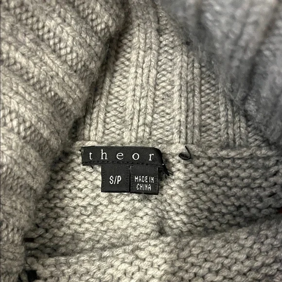 Theory Light Gray Cable Knit Turtleneck Sweater - Picture 2 of 5